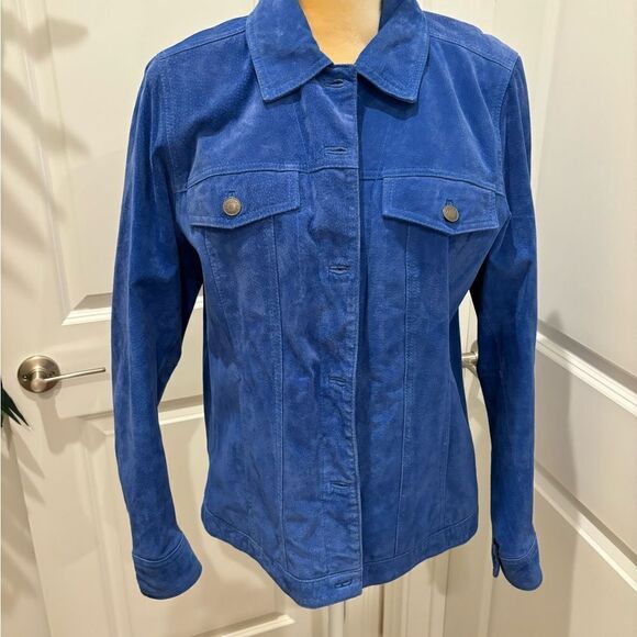 Denim & Co blue suede jacket size 12 - Picture 1 of 11